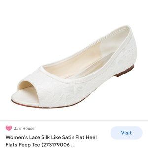 JJ's House lace silk like satin peep toe flat heel flats (US size 8)